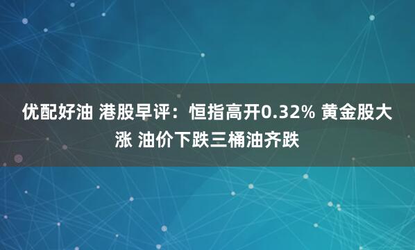 优配好油 港股早评：恒指高开0.32% 黄金股大涨 油价下跌三桶油齐跌