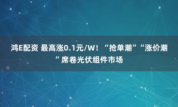 鸿E配资 最高涨0.1元/W！“抢单潮”“涨价潮”席卷光伏组件市场